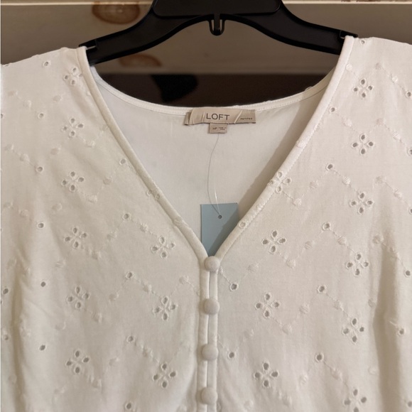 LOFT White Eyelet Cotton Puff Sleeve Tiered Lined Swing Mini Dress Sz MP NWT - Picture 10 of 13